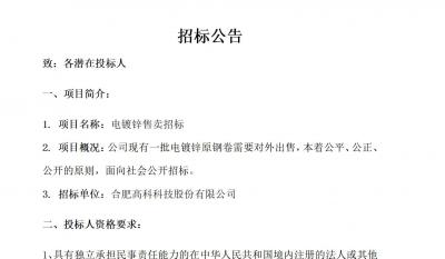 合肥im电竞电镀锌售卖招标布告